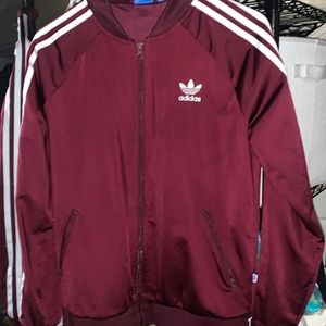 Burgundy adidas track jacket